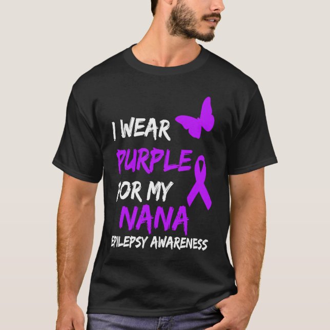 Camiseta Epilepsy I Wear Purple For My Nana Ribbon (Frente)