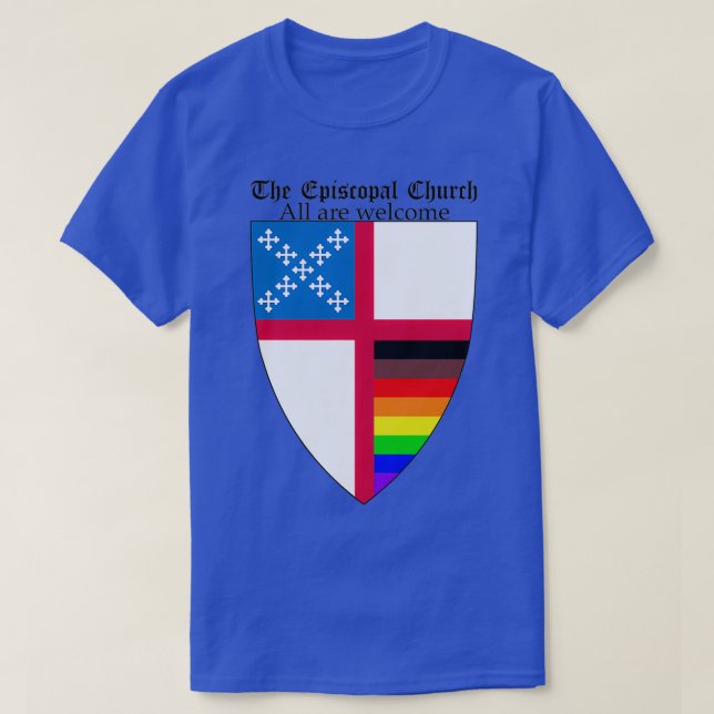 Camiseta Episcopal Church Shield with 8 Colours Rainbow Pri (Frente do Design)