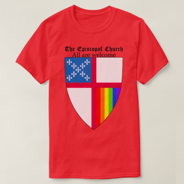 Camiseta Episcopal Church Shield with Rainbow Pride Vertica (Frente do Design)