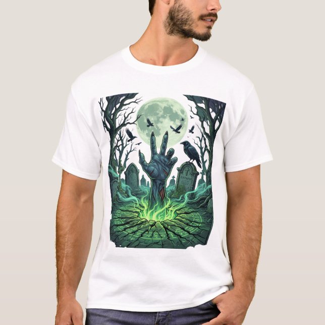Camiseta Epitapip Mão de Zumbi Cemitério Lua Cheia (Frente)