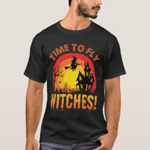 Camiseta Época de Halloween para Voar Bruxas Casa Assombrad