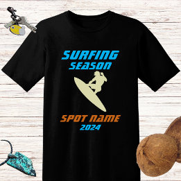 Camiseta Época de surfe - surfista e "spot name blue design