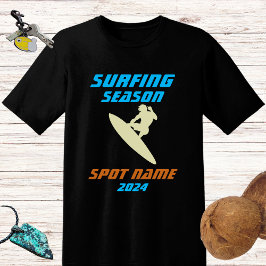 Camiseta Época de surfe - surfista e "spot name blue design