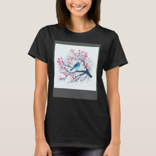 Camiseta Época Sakura Blue Bird Japonês Chersmsom