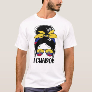 Camiseta Equador Messy Bun Patriótico Mulheres Equatorianas