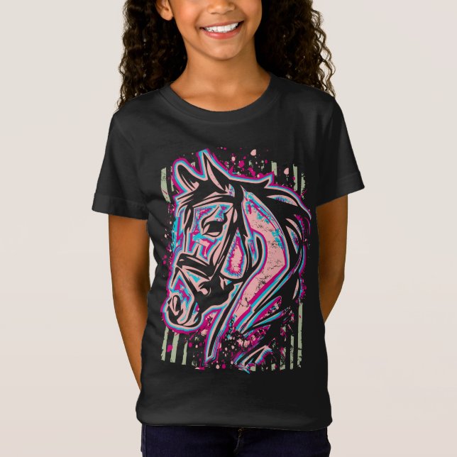 Camiseta Equestre - Cabeça de Cavalo - Camisa-T de equitaçã (Frente)