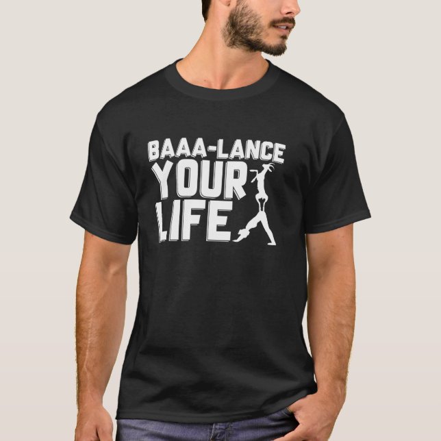 Camiseta Equilibre Sua Vida Para Amante de Yoga com Cabras (Frente)