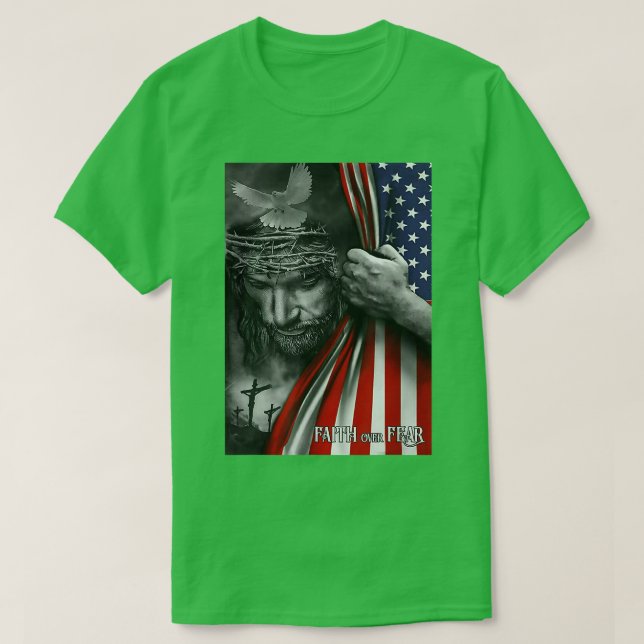 Camiseta Equinos Faith sobre o medo de Jesus Bandeira Ameri (Frente do Design)
