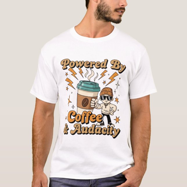 Camiseta Equipado Com Café E Audacidade - Café Engraçado De (Frente)