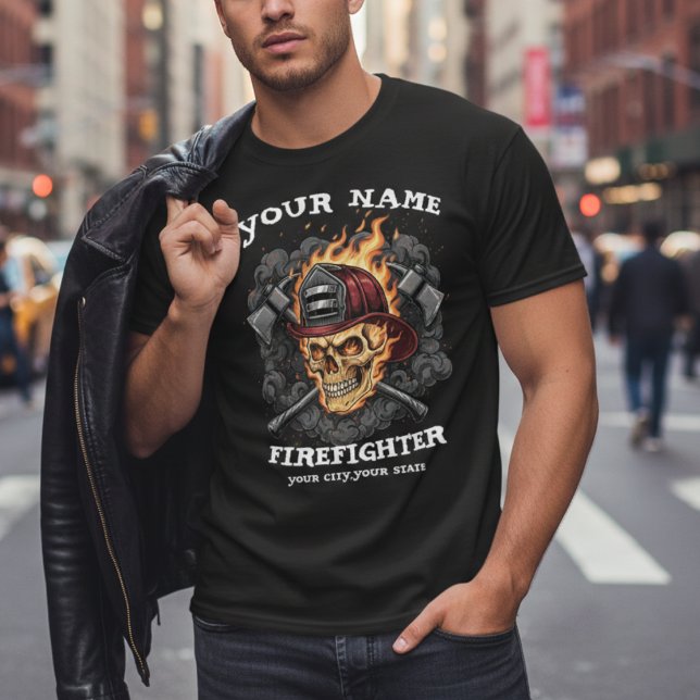 Camiseta Equipamento de Bombeiro de Crânio de Chama Persona (Criador carregado)