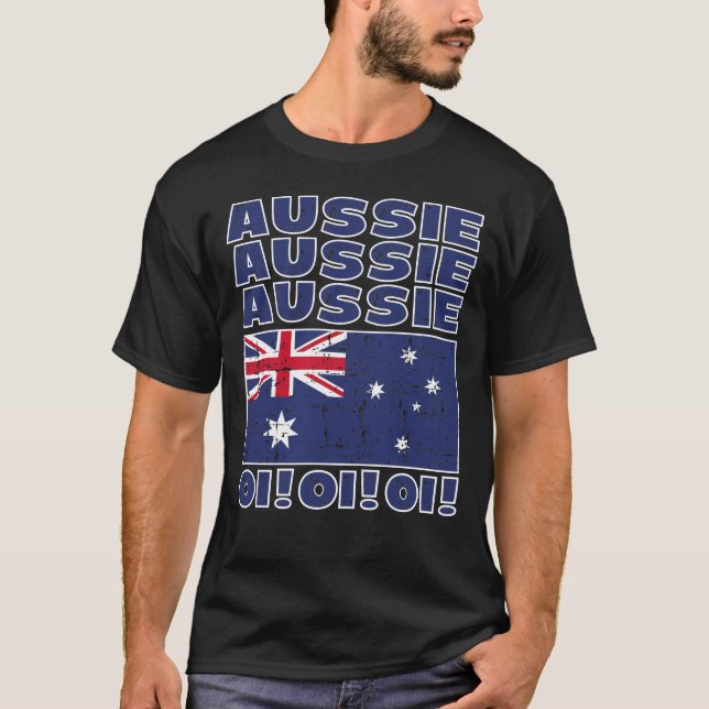 Camiseta Equipe Australiana Chant - Aussie Aussie, Oi O (Frente)
