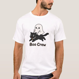 Camiseta Equipe Boo Fantasma Fofo Montando Gato Preto