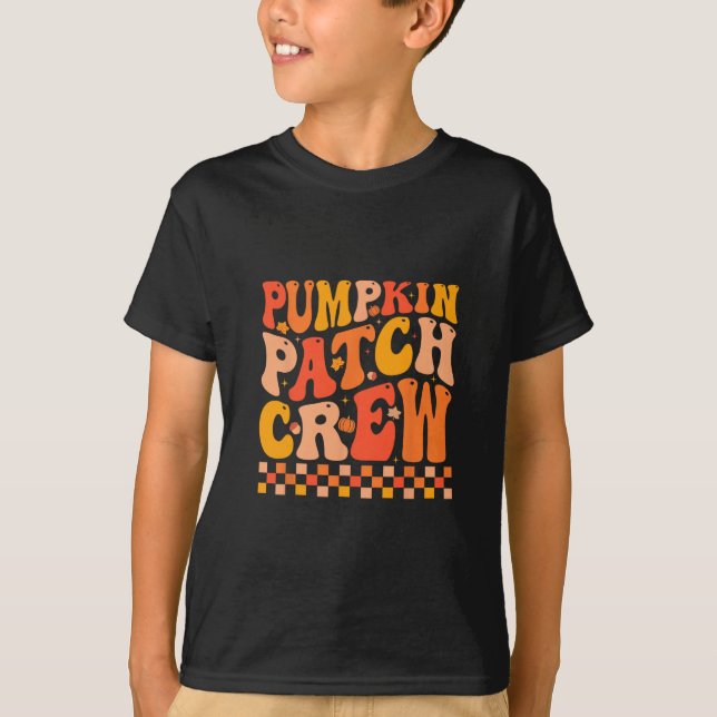 Camiseta Equipe da Groovy Pumpkin Patch Vibrações de Outono (Frente)