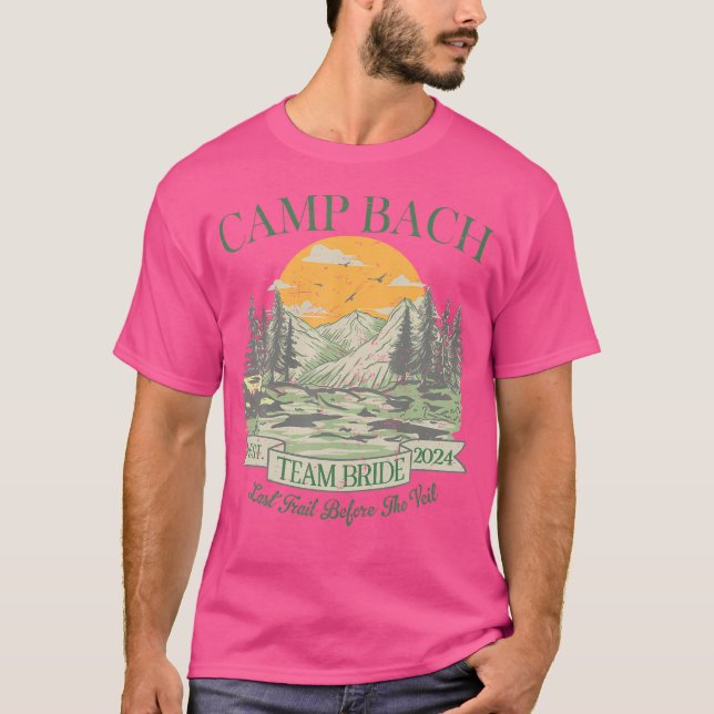 Camiseta Equipe da Noiva Camp Bach Retro Camping Festa de D (Frente)