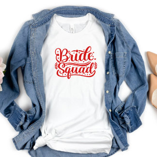 Camiseta Equipe da Noiva Solteira Letras Vermelhas