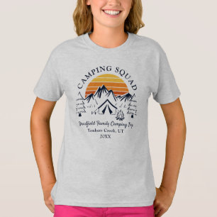 Camiseta Equipe de Acampamento Familiar Retro Personalizada