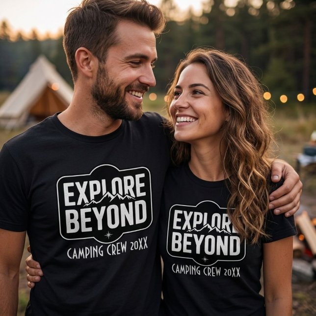 Camiseta Equipe de Acampamento Personalizado Explore Beyond (Criador carregado)