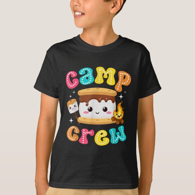 Camiseta Equipe de Acampamento Smores Marshmallow Acampamen (Frente)