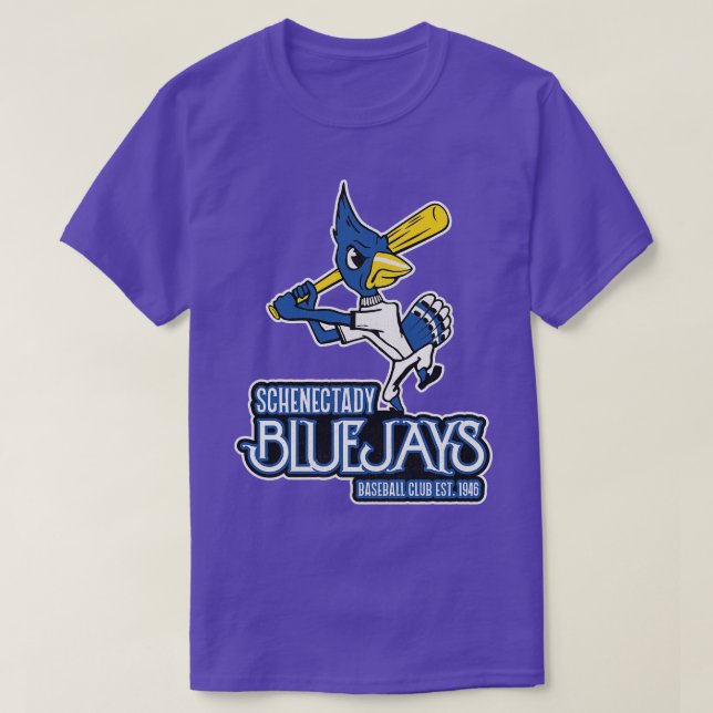 Camiseta Equipe de beisebol Defunct Schenectady Bluejays (Frente do Design)