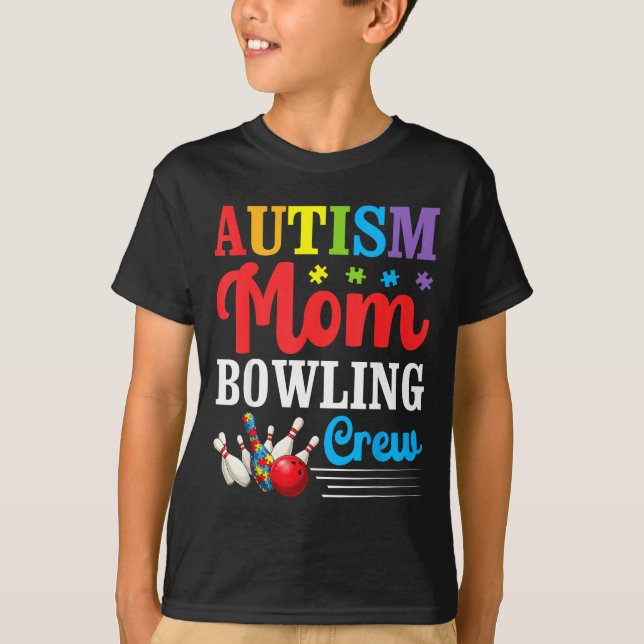 Camiseta Equipe de Boliche da Mãe do Autismo Conscientizaçã (Frente)