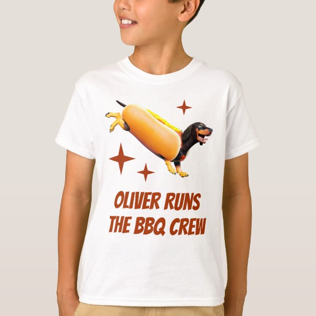 Camiseta Equipe de Churrasco Dachshund Personalizada, Cacho (Frente)