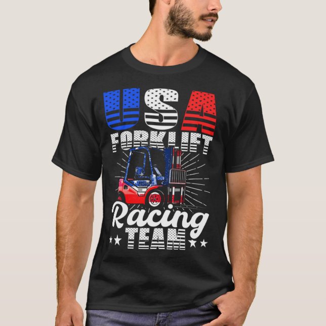 Camiseta Equipe de corrida de empilhadeira dos EUA trabalha (Frente)