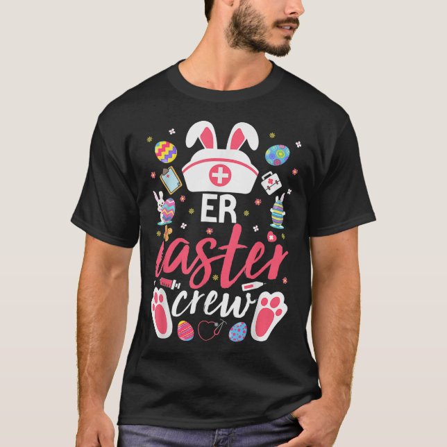 Camiseta Equipe de Enfermeira da Páscoa ER Coelho (Frente)