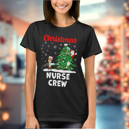 Camiseta Equipe de Enfermeiros de Natal com Papai Noel e Re