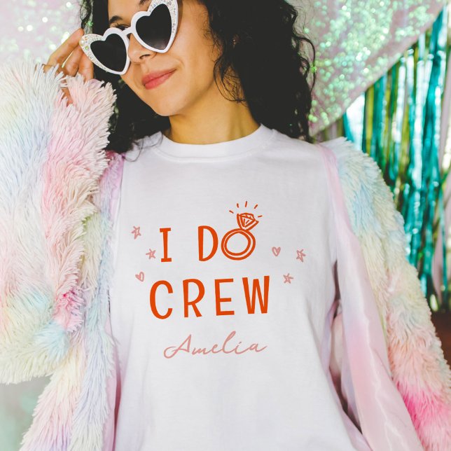 Camiseta Equipe de Eu Faço Esboço Rosa e Vermelho Festa de  (Pink and red I Do Crew hand drawn diamond ring bachelorette party personalized  t-shirt.)