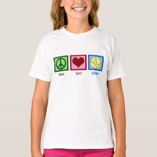 Camiseta Equipe de Garotas Bonitas de Softball Peace Love