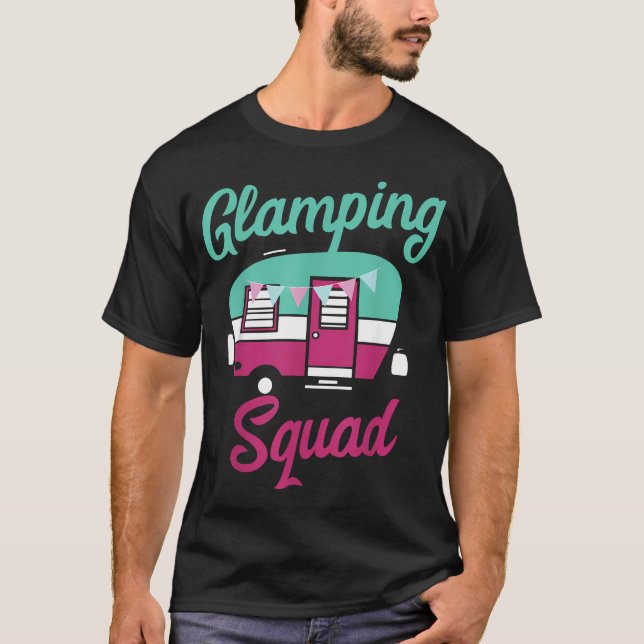 Camiseta Equipe de Glamping Lindo Camper Pop-up (Frente)