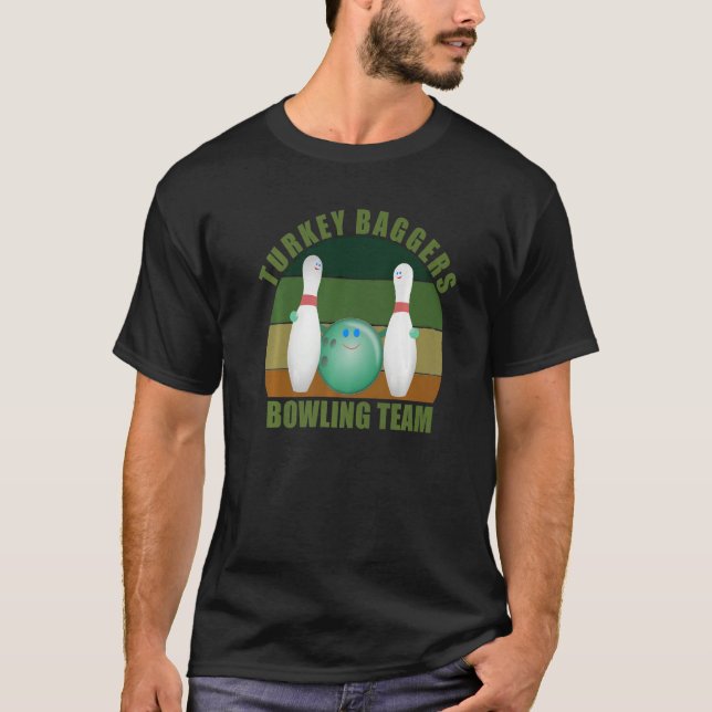 Camiseta Equipe de Jogadores de Boliche de Dez Pinos Engraç (Frente)