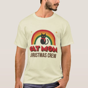 Camiseta Equipe de Natal da Mamãe Gata Arco-Íris Retrô Gata