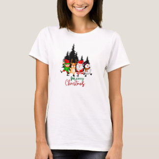 Camiseta Equipe de Natal Dançante Fofa com Papai Noel, Rena