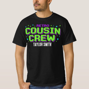 Camiseta Equipe de Primos Personalizados em Retro 8-Bit