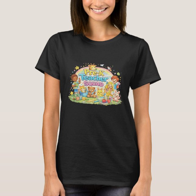 Camiseta Equipe de Professor de Pré-K – Design Fofo de Pré- (Frente)
