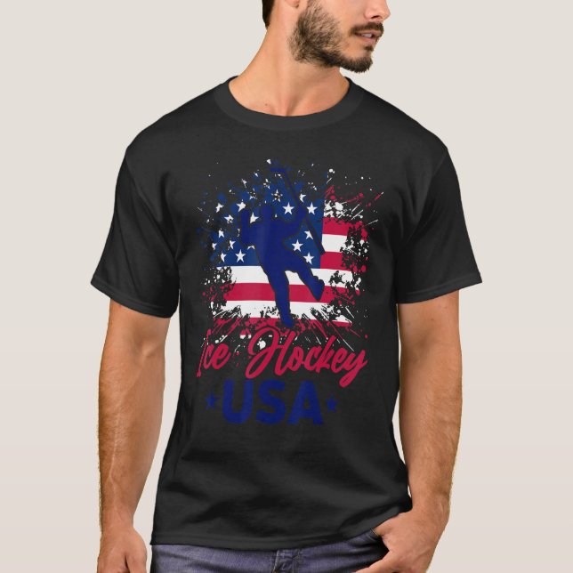 Camiseta Equipe de suporte a Ice Hockey EUA Retro USA Flag  (Frente)