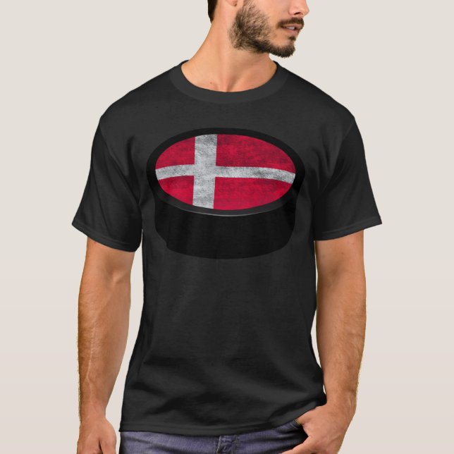 Camiseta Equipe Dinamarca Puck de hóquei engraçado (Frente)