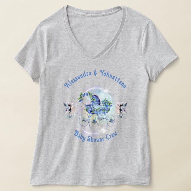 Camiseta Equipe do Chá de Bebê Whimsical Blueberry Carrinho (Postura )