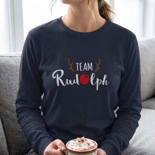 Camiseta Equipe engraçada feminina Rudolph Natal