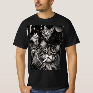 Camiseta Equipe Maine Coon Arte de Gato Grunge Preto e Bran