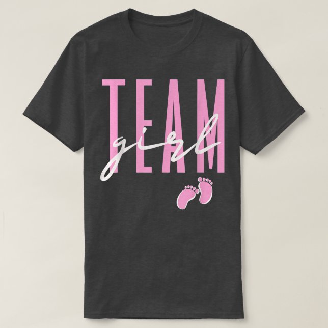 Camiseta Equipe Menina Gênero Revelar Chá de fraldas Rosa o (Frente do Design)