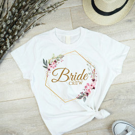 Camiseta Equipe Ordenada de Polígono Floral Dourada e Rosa