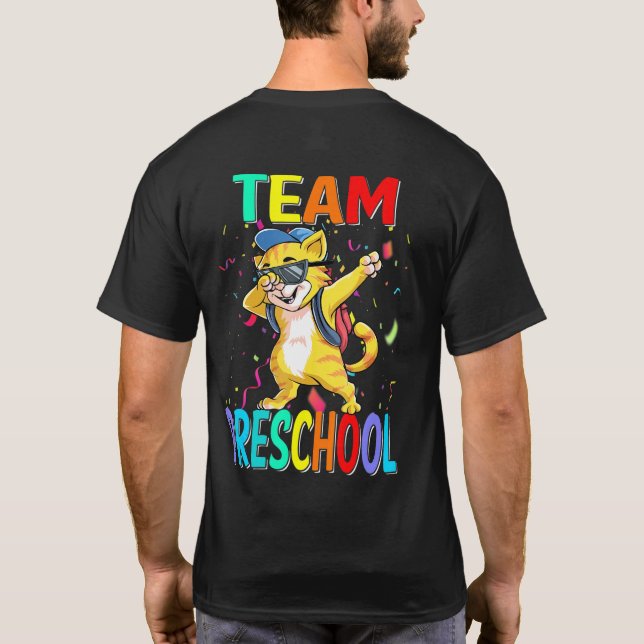 Camiseta Equipe Pré-Escolar Gato De Volta À Escola (Verso)