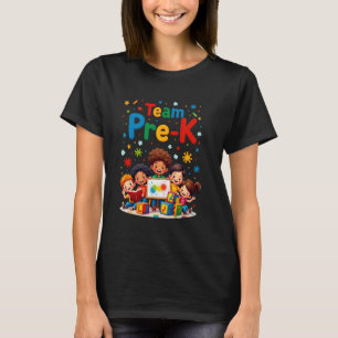 Camiseta Equipe Pré-K Diversão e Sala de Aula Colorida Cria
