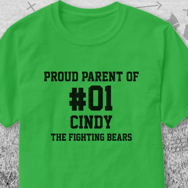 Camiseta Equipe Preta Verde de Beisebol (Green and Black Baseball Proud Parent of T-Shirt. Celebrate your high school or college athlete.)
