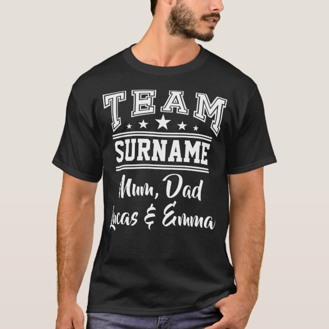 Camiseta Equipe - Seu sobrenome e nomes de filhos personali (Frente)