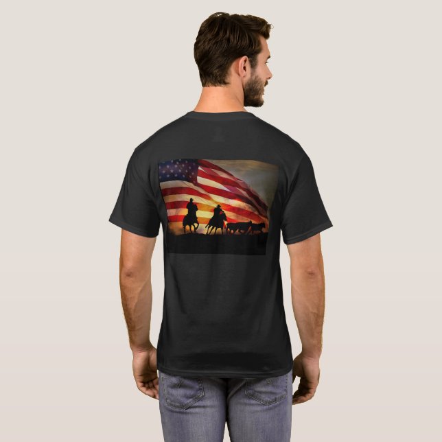 Camiseta Equipes Ropers com a American Flag Cowboy Roping (Parte Traseira Completa)