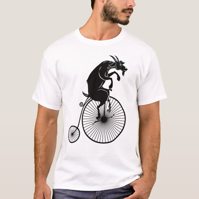 Camiseta Equitação da cabra na bicicleta do Farthing da (Frente)