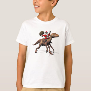 Camiseta Equitação de Papai Noel em Deinonychus